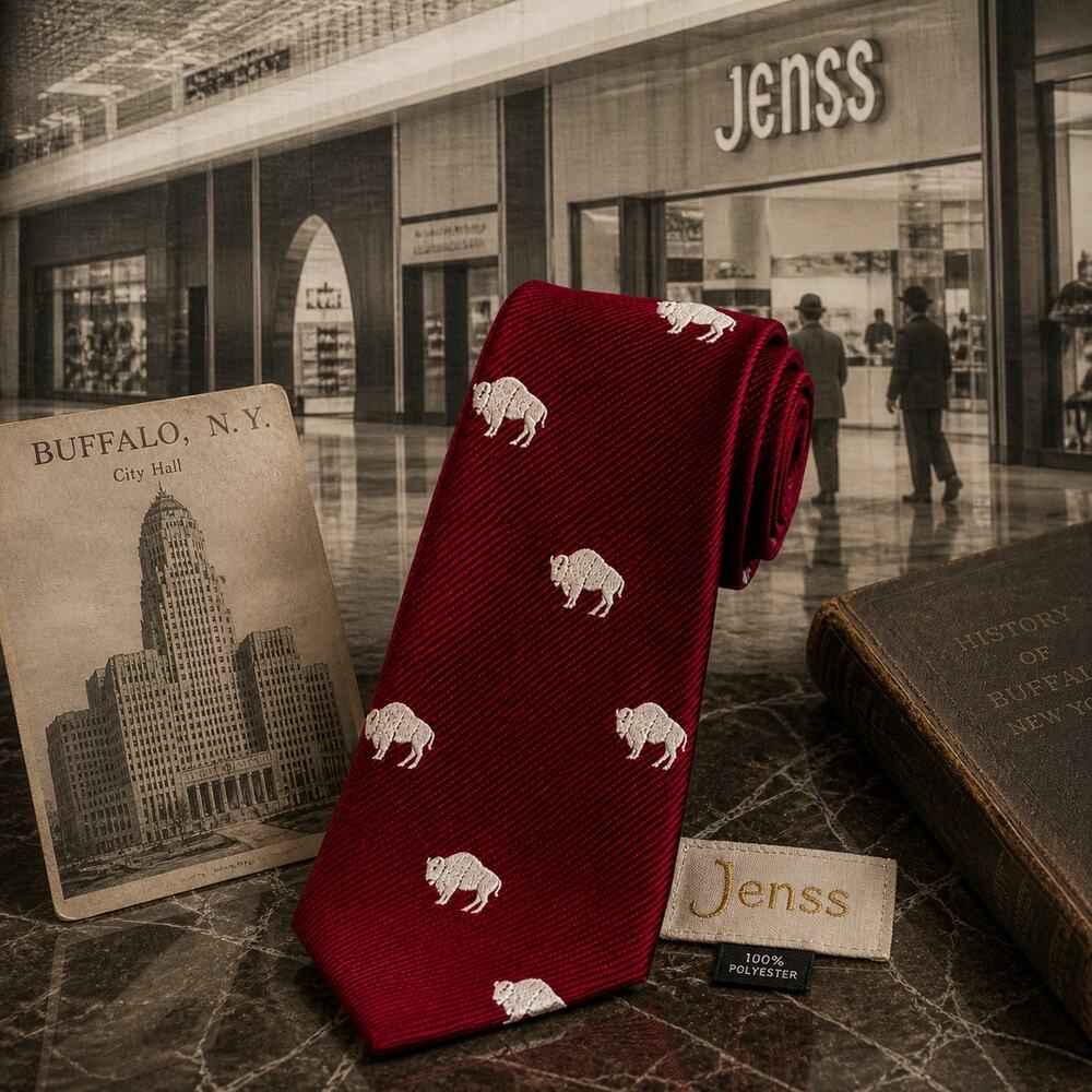 Vintage Jenss Buffalo NY Tie | 1980s Rare Bison Print | Jenss Department Store